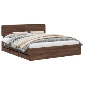 vidaXL Cadre de lit Ch&ecirc;ne brun 200 x 200 cm Bois d&rsquo;ing&eacute;nierie