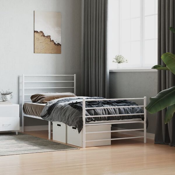 vidaXL Cadre de lit métal sans matelas avec pied de lit blanc 75x190cm