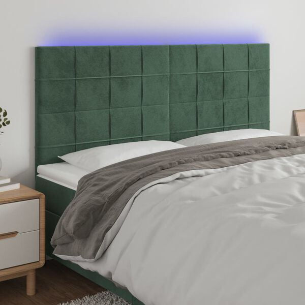 vidaXL T&ecirc;te de lit &agrave; LED Vert fonc&eacute; 200x5x118/128 cm Velours