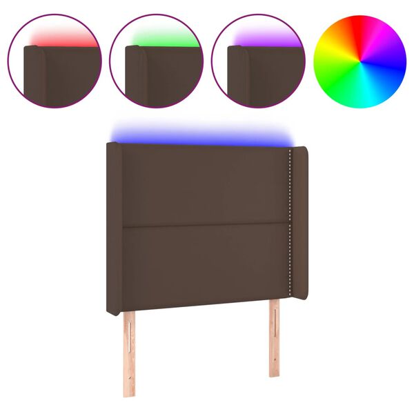 vidaXL T&ecirc;te de lit &agrave; LED Marron 93x16x118/128 cm Similicuir