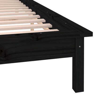 vidaXL Cadre de lit à LED noir 135x190 cm double bois massif