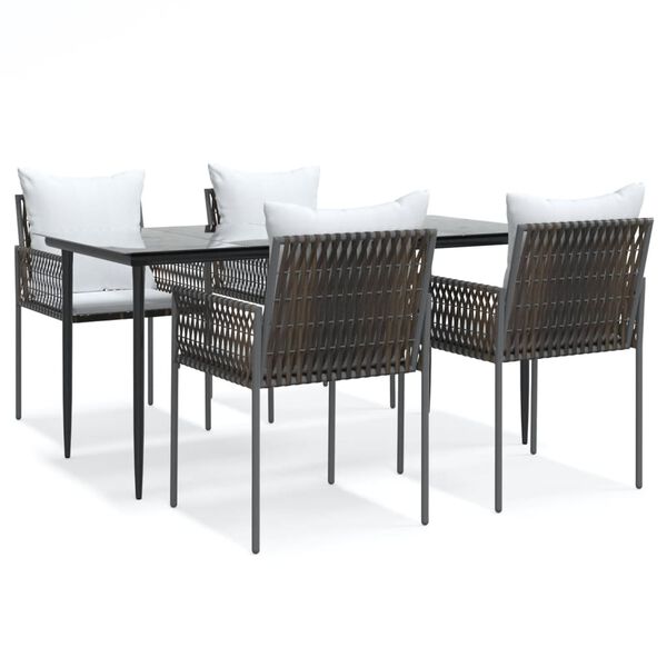 vidaXL Ensemble &agrave; manger de jardin 5 pcs coussins r&eacute;sine tress&eacute;e acier
