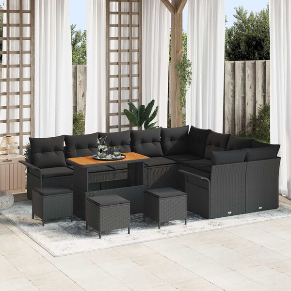 vidaXL Ensemble de canap&eacute; de jardin avec coussin 13 pcs Noir polyrotin