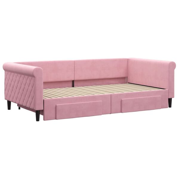 vidaXL Lit de jour avec gigogne et tiroirs rose 100x200 cm velours