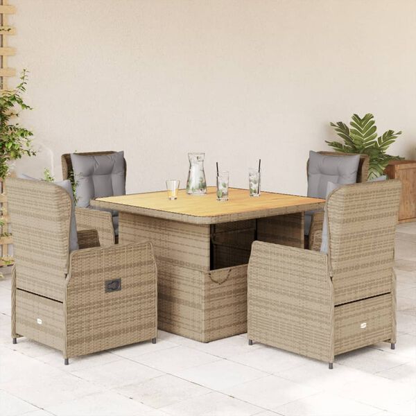 vidaXL Ensemble &agrave; manger de jardin avec coussins 5pcs Beige poly rotin