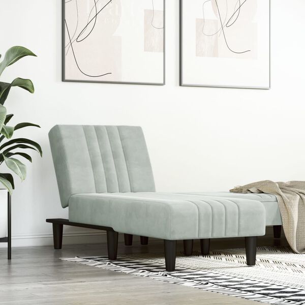 vidaXL Chaise longue gris clair velours