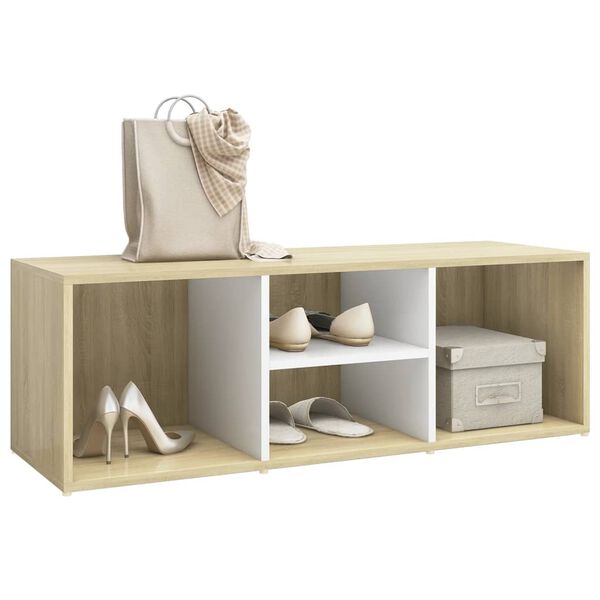 vidaXL Banc &agrave; chaussures Blanc et ch&ecirc;ne sonoma Bois d&rsquo;ing&eacute;nierie