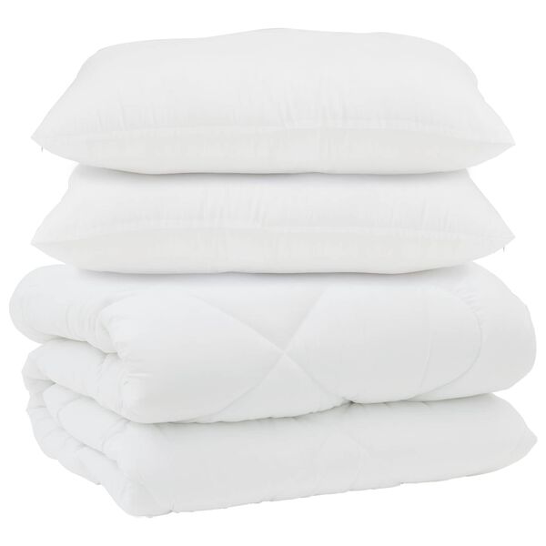 vidaXL Couette avec Oreillers 3 pcs Blanc Microfibre et Plumes D'oie