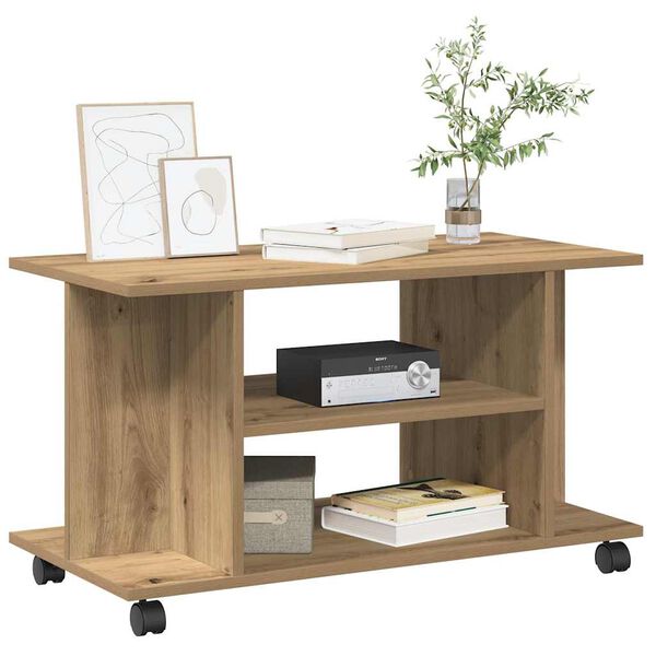 vidaXL Meuble TV roulettes ch&ecirc;ne artisanal 80x40x45 cm bois ing&eacute;nierie