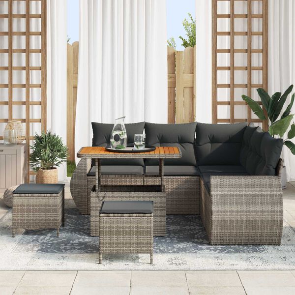 vidaXL Ensemble de canap&eacute; de jardin 8 pcs Gris polyrotin