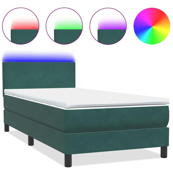 vidaXL Sommier à lattes de lit et matelas et LED vert foncé 90x220 cm velours