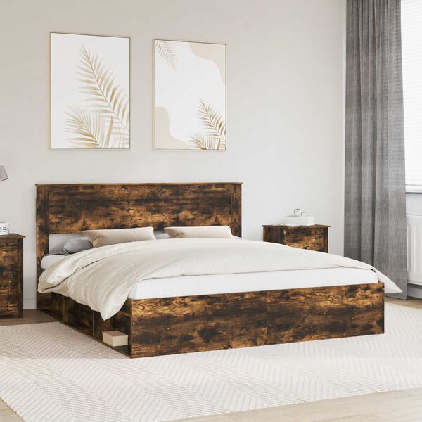 vidaXL Cadre de lit Ch&ecirc;ne fum&eacute; 200 x 200 cm Bois de pin massif