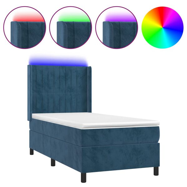 vidaXL Sommier &agrave; lattes de lit matelas LED Bleu fonc&eacute; 80x200cm Velours