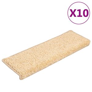 vidaXL Tapis d'escalier 10 pi&egrave;ces 65 x 21 x 4 cm Cr&egrave;me Bord rectangulaire