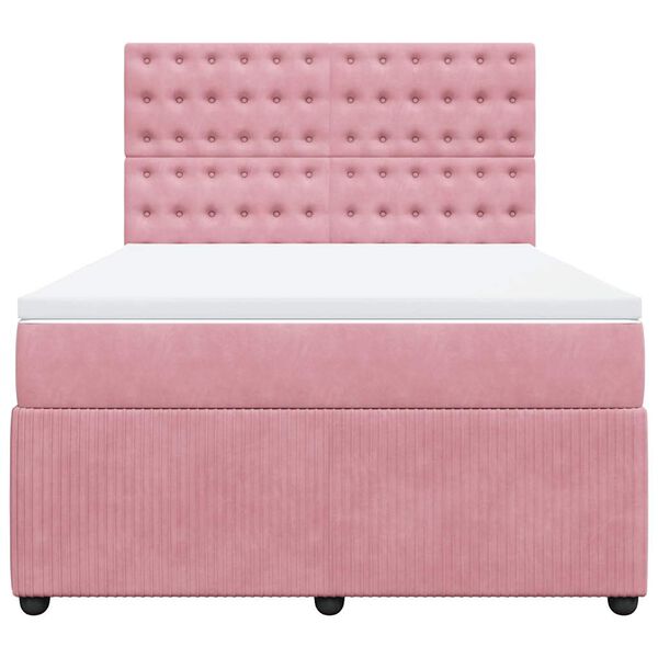 vidaXL Sommier &agrave; lattes de lit avec matelas Rose 160x200 cm Velours