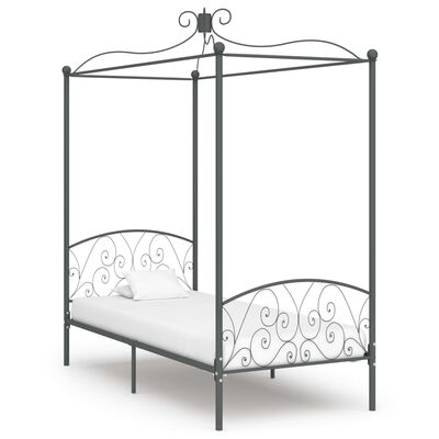 vidaXL Cadre de lit à baldaquin sans matelas gris métal 90x200 cm