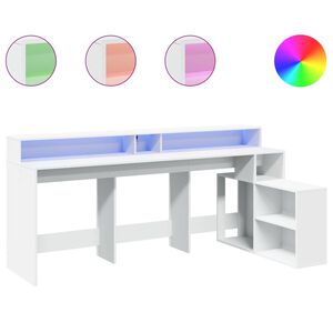 vidaXL Bureau avec lumi&egrave;res LED blanc 200x104x91 cm bois d'ing&eacute;nierie