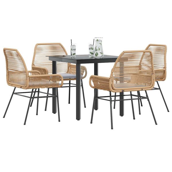 vidaXL Ensemble &agrave; manger jardin coussins 5pcs marron poly rotin verre