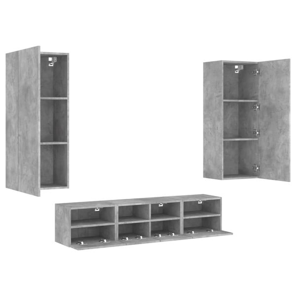 vidaXL Unit&eacute;s murales TV 5 pcs gris b&eacute;ton bois d'ing&eacute;nierie