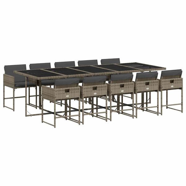vidaXL Ensemble &agrave; manger de jardin 11pcs avec coussins gris poly rotin