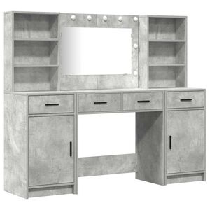 vidaXL Ensemble de table de maquillage avec LED 3 pc Gris b&eacute;ton