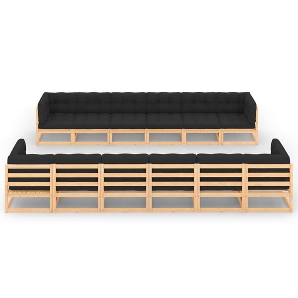 vidaXL Salon de jardin 12 pcs avec coussins anthracite Pin massif