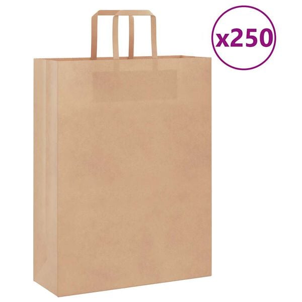 vidaXL Sacs en papier 250 pcs avec poign&eacute;es marron 32x12x42 cm