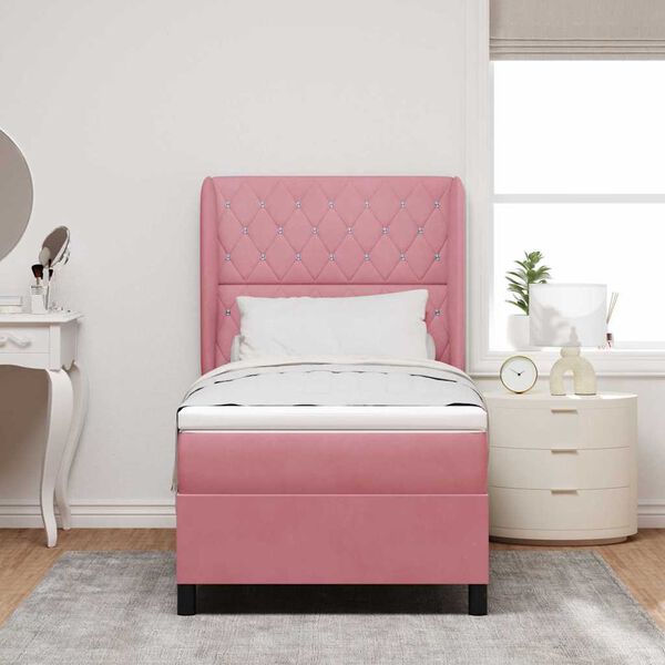 vidaXL Lit &agrave; ressorts avec matelas Rose 190 x 90 cm Polyester