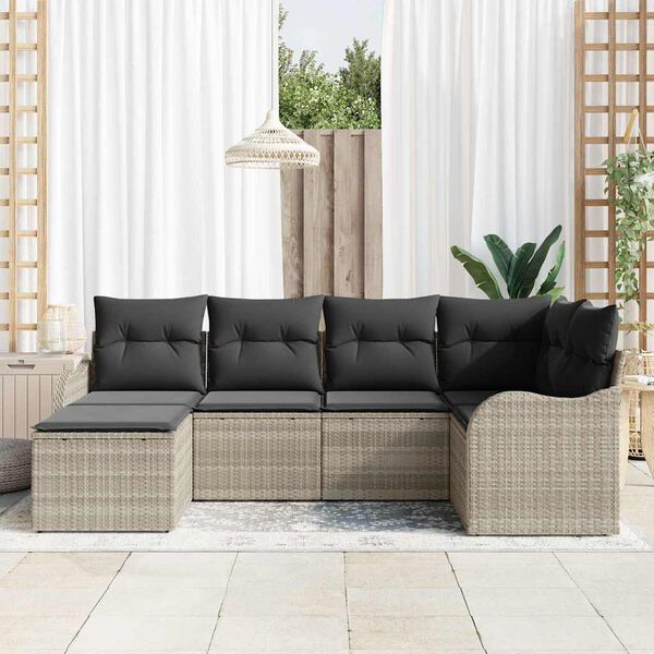 vidaXL Ensemble de canap&eacute; de jardin 6 pcs Gris clair Poly rotin