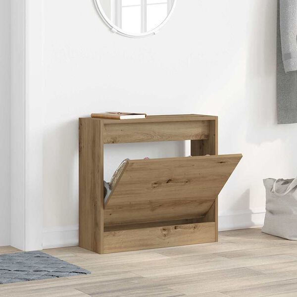 vidaXL Cabinet &agrave; chaussures avec porte Ch&ecirc;ne artisanal 60 x 21 x 57 cm