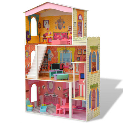 vidaXL Maison de poupées à trois étages Bois 73 x 32 x 116 cm