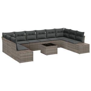 vidaXL Ensemble de canap&eacute; de jardin avec coussin 10 pcs Gris Polyrotin