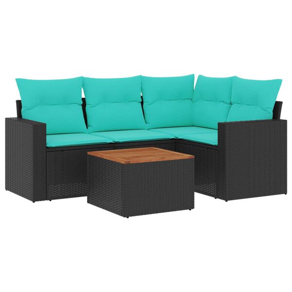 vidaXL Salon de jardin 5 pcs avec coussins noir r&eacute;sine tress&eacute;e