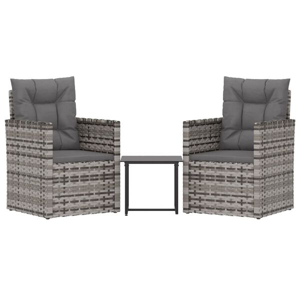 vidaXL Mobilier d'ext&eacute;rieur 3 pcs avec coussins R&eacute;sine tress&eacute;e Gris