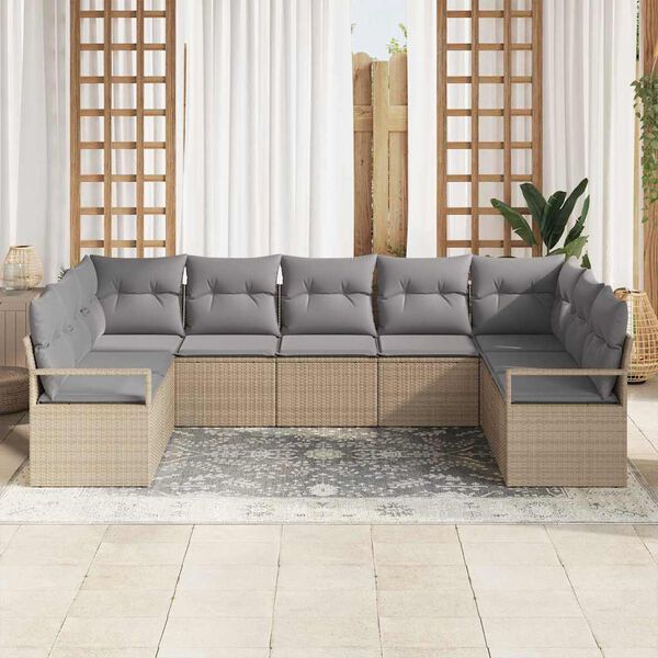 vidaXL Ensemble de Canap&eacute;s avec coussin 9 pcs Beige polyrotin