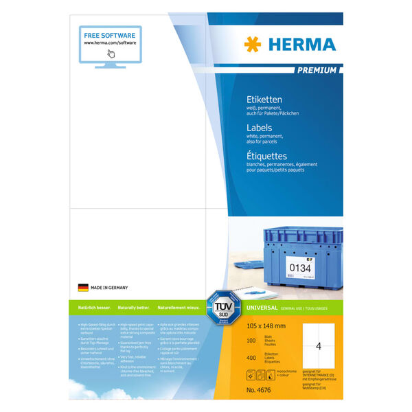 HERMA &Eacute;tiquettes permanentes PREMIUM A4 105x148 mm 100 Feuilles Blanc