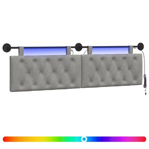 vidaXL T&ecirc;te de lit suspendue Avec lumi&egrave;re LED Gris clair Velours