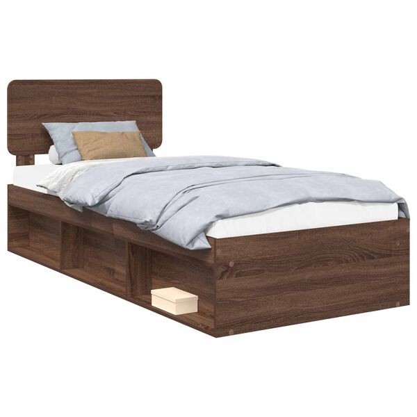 vidaXL Cadre de lit avec t&ecirc;te de lit Ch&ecirc;ne brun 90 x 200 cm Pin massif