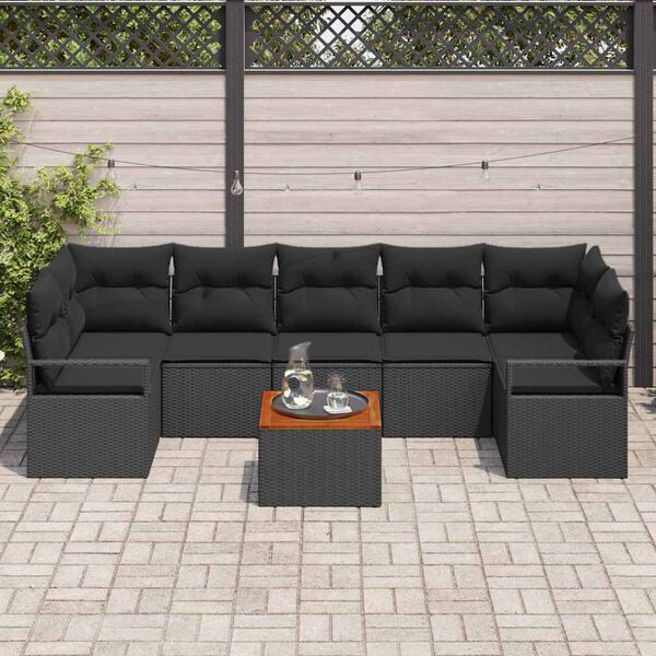 vidaXL Ensemble de canap&eacute; de jardin avec coussin 8 pcs Noir polyrotin