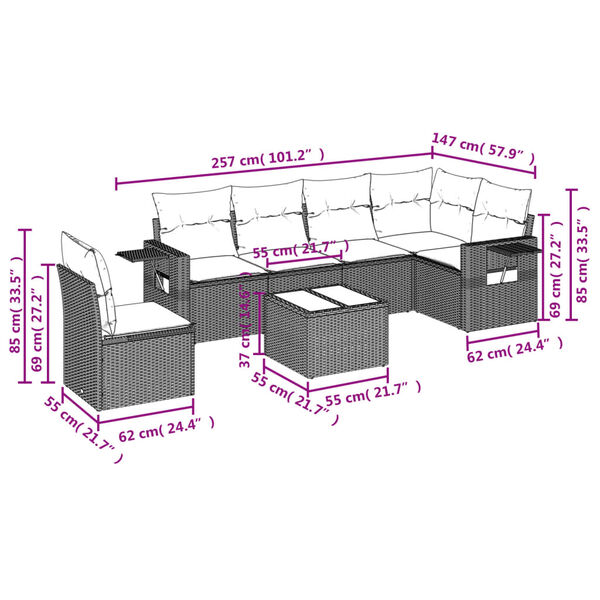 vidaXL Salon de jardin avec coussins 7 pcs gris r&eacute;sine tress&eacute;e