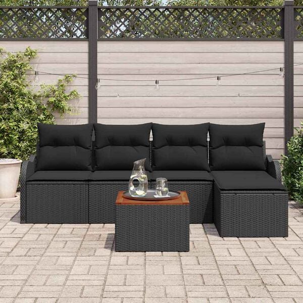 vidaXL Ensemble de canapé de jardin avec coussin 6 pcs Noir polyrotin