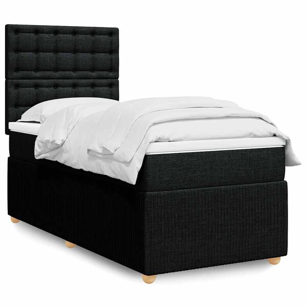 vidaXL Sommier à lattes de lit avec matelas Noir 90x200 cm Tissu