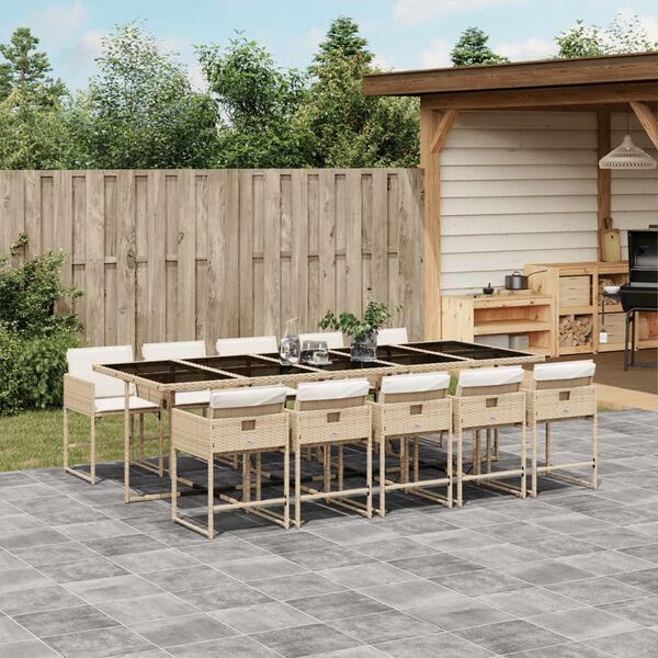 vidaXL Ensemble &agrave; manger de jardin et coussins 11 pcs beige poly rotin