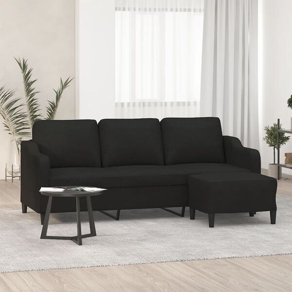 vidaXL Canap&eacute; &agrave; 3 places avec repose-pieds Noir 180 cm Tissu