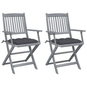 vidaXL Chaises pliantes (lot de 2) avec coussins, en bois d'acacia massif