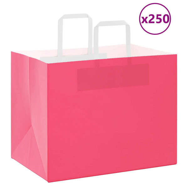 vidaXL Sacs en papier 250 pcs avec poign&eacute;es rose 32x22x24 cm