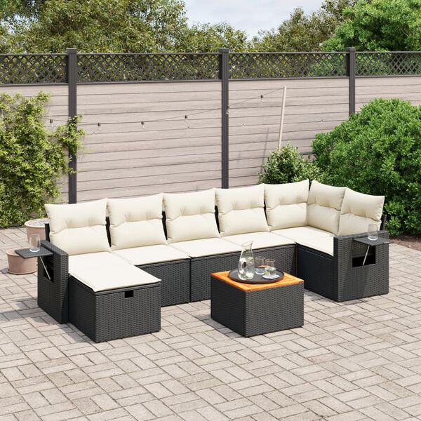 vidaXL Salon de jardin 8 pcs avec coussins noir résine tressée