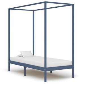vidaXL Cadre de lit &agrave; baldaquin sans matelas gris bois massif 90x200cm