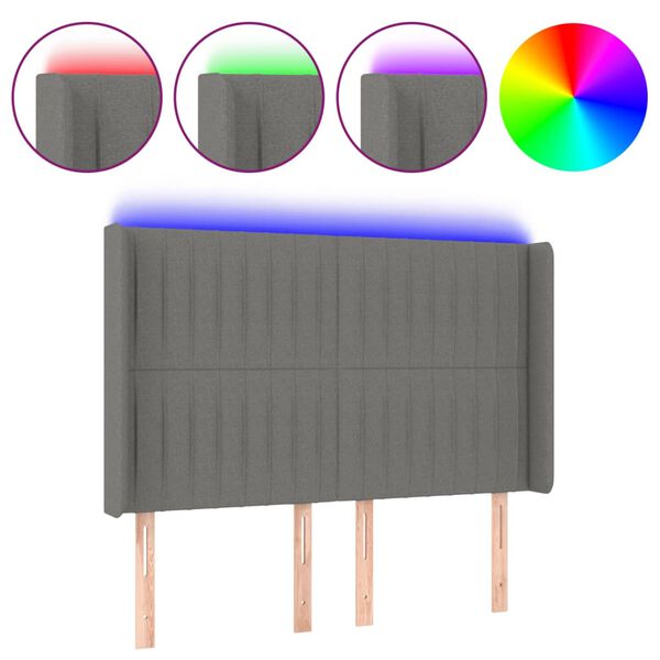 vidaXL T&ecirc;te de lit &agrave; LED Gris fonc&eacute; 147x16x118/128 cm Tissu