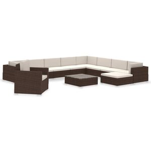 vidaXL Salon de jardin 12 pcs avec coussins R&eacute;sine tress&eacute;e Marron